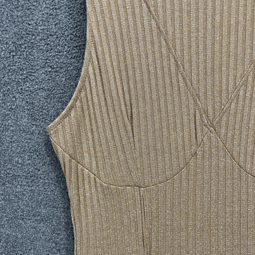 Zara Ribbed Dress womens Size L Tan Sleeveless Stretch metallic thread Halter - Picture 8 of 16